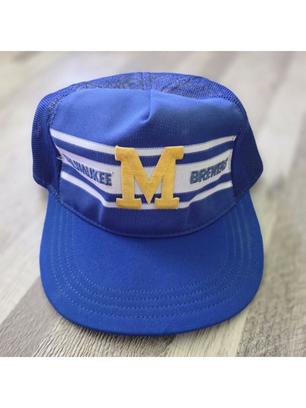 Milwaukee Brewers Vintage 1980s Mesh Snapback Hat Blue Yellow MLB Baseball Cap‎